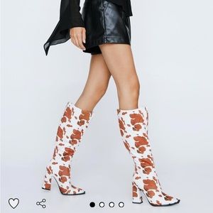 Brand New Cow Print Knee High Boots